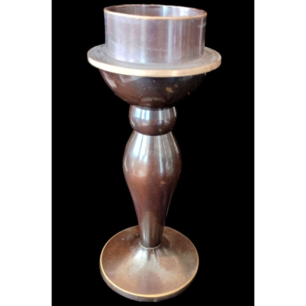 Vintage Elegant Bronze-Toned Candle Holder Votive Pillar 6.5x3.75 Felt Base 14oz
